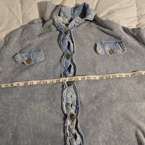 BiBi Light Blue Waffle Textured Oversize Shirt - Picture 6 of 6